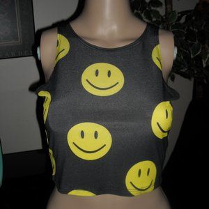womens smiley face tank top black yellow